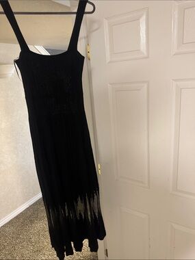 Zara Black Maxi Dress with Subtle Ombre Hem translucent and pleated size M